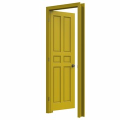 open yellow isolated door closed 3d illustration rendering
