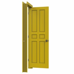 open yellow isolated door closed 3d illustration rendering