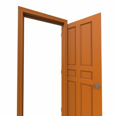 orange open isolated door closed 3d illustration rendering