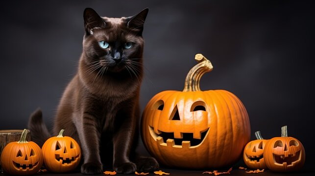 halloween pumpkin with cat