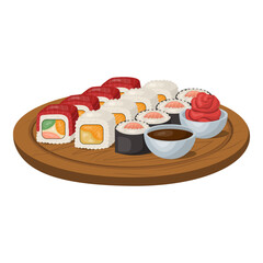a set of rolls, sushi, Japanese dishes. vector illustration on a white phoneme. vector illustration