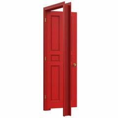 open isolated red door closed 3d illustration rendering