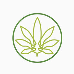 cannabis line art logo. CBD Cannabis Marijuana Pot Hemp Leaf. Simple Cannabis Logo in Line Art Form