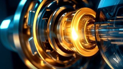 Obraz na płótnie Canvas engine crankshaft energy concept macro. the background is golden and indigo.