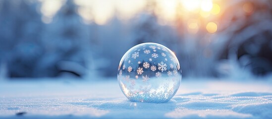 Snow covered Christmas ball made of clear glass - Powered by Adobe