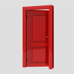 red wooden interior door illustration set different open closed isolated white background