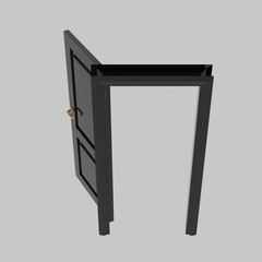 black wooden interior door illustration set different open closed isolated white background