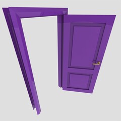 purple wooden interior door set illustration different open closed isolated white background