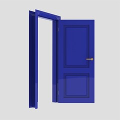 blue wooden interior door illustration set different open closed isolated white background