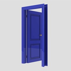 blue wooden interior door illustration set different open closed isolated white background