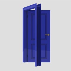 blue wooden interior door illustration set different open closed isolated white background