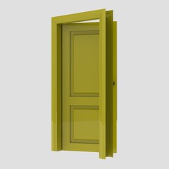 yellow wooden interior door illustration set different open closed isolated white background