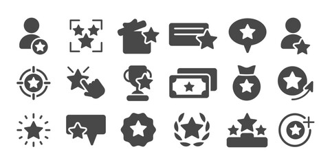 Benefits, award, winner star vector icon set