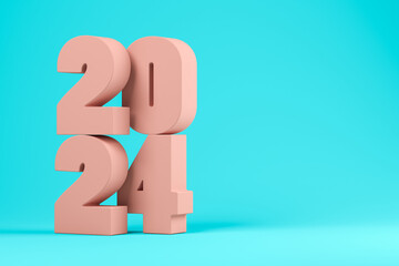 Pink numbers 2024 on a blue background 3D illustration