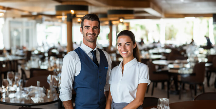 smiling lifeguard employees by a large indoor in hotel hd image