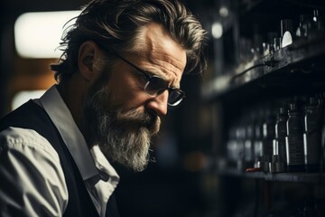 Thoughtful scientist, showcasing their curiosity and intellect in a black and white portrait, Generative AI.