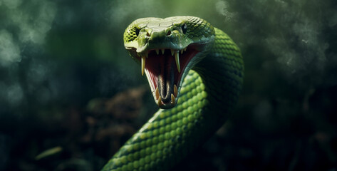 snake on a tree, A green snake open mouth viscous hd wallpaper - obrazy, fototapety, plakaty