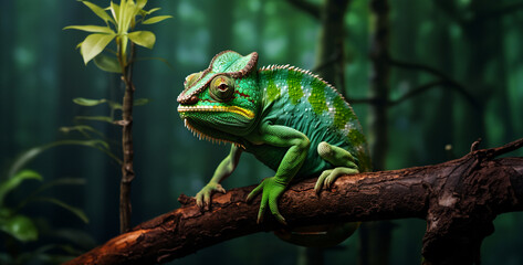 green chameleon hanging on a tree hd wallpaper - obrazy, fototapety, plakaty