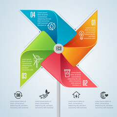 eco friendly infographics and idea for decoration, graphic of colourful paper turbine as ecology infographic background