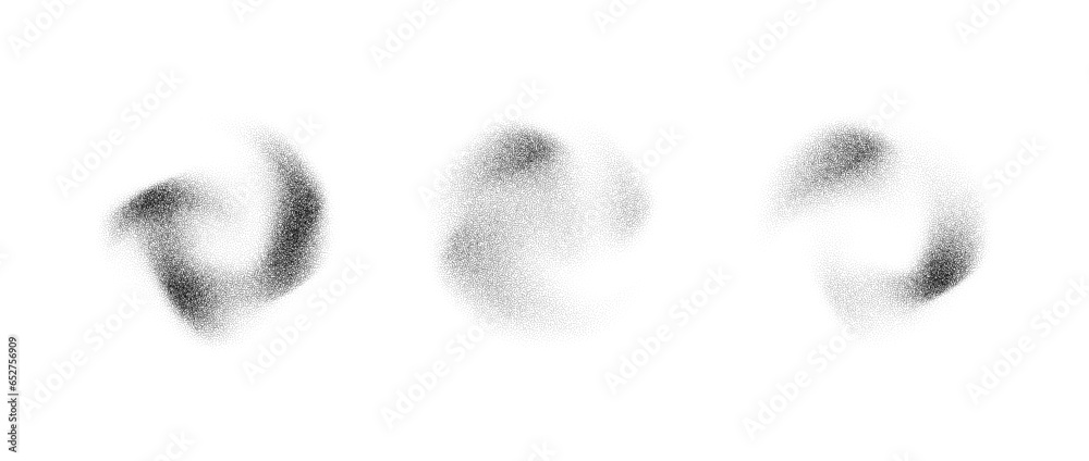 Poster abstract fluid stippled gradient elements. noise grain texture stains shape set. black and white dot