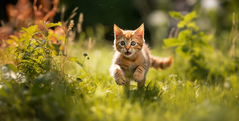 A cute brown Iggy cat running on the green grass hd wallpaper