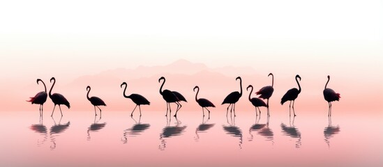 Flamingos in outline on white