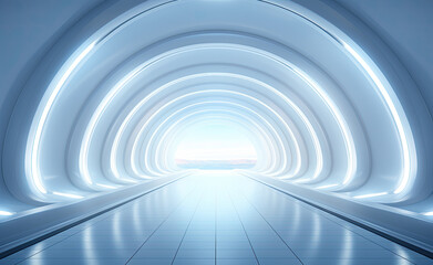 3d white, futuristic space tunnel room.