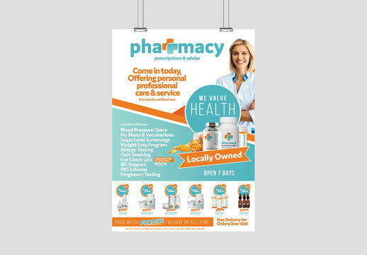 Pharmacy Medical Shop Clinic Flyer Layout for Pharmacies
