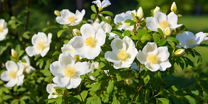 white and yellow daffodils, Beautiful White Cherokee Rose  Ai Generative
