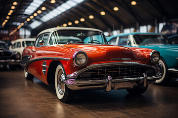Retro car show featuring beautifully restored vintage vehicles, Generative AI - Powered by Adobe