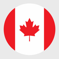 Vector illustration of flat round shaped of Canada flag. Official national flag in button icon shaped.