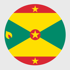 Vector illustration of flat round shaped of Grenada flag. Official national flag in button icon shaped.