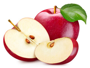Red apple clipping path. Organic fresh apple isolated on white. Apple full depth of field