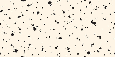 Splashes, ink blots, blobs, stains seamless vector pattern. Abstract monochrome background. Black and white hand drawn artistic texture. Chaotic paint spots, specks, uneven dots, spray backdrop.