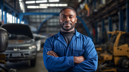African descent mechanic working in auto repair shop. Generative AI