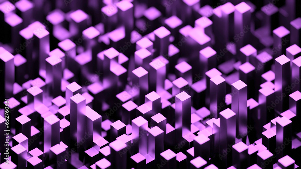 Poster 3d metal columns move in space. design. space with 3d columns moving up and down. metal cubic column