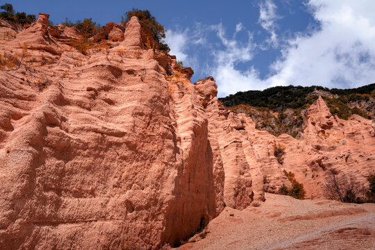 Particular geological formations in the Lame Rosse natural park in the Marche region