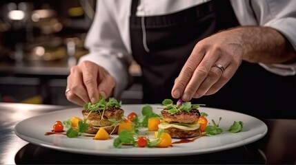 Obraz na płótnie Canvas Chef placing food.