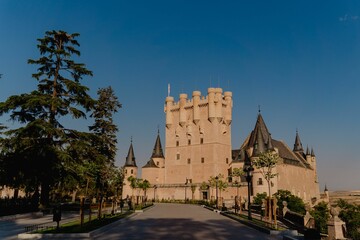 Fototapeta premium Beautiful view of the historic Alcazar Castle against a clear sky, Segovia, Spain