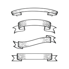 Hand Drawn And Vintage Sewing Ribbon Icon Set Vector Design.