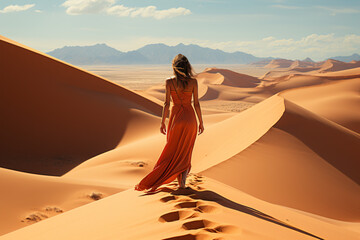 woman in the desert - obrazy, fototapety, plakaty