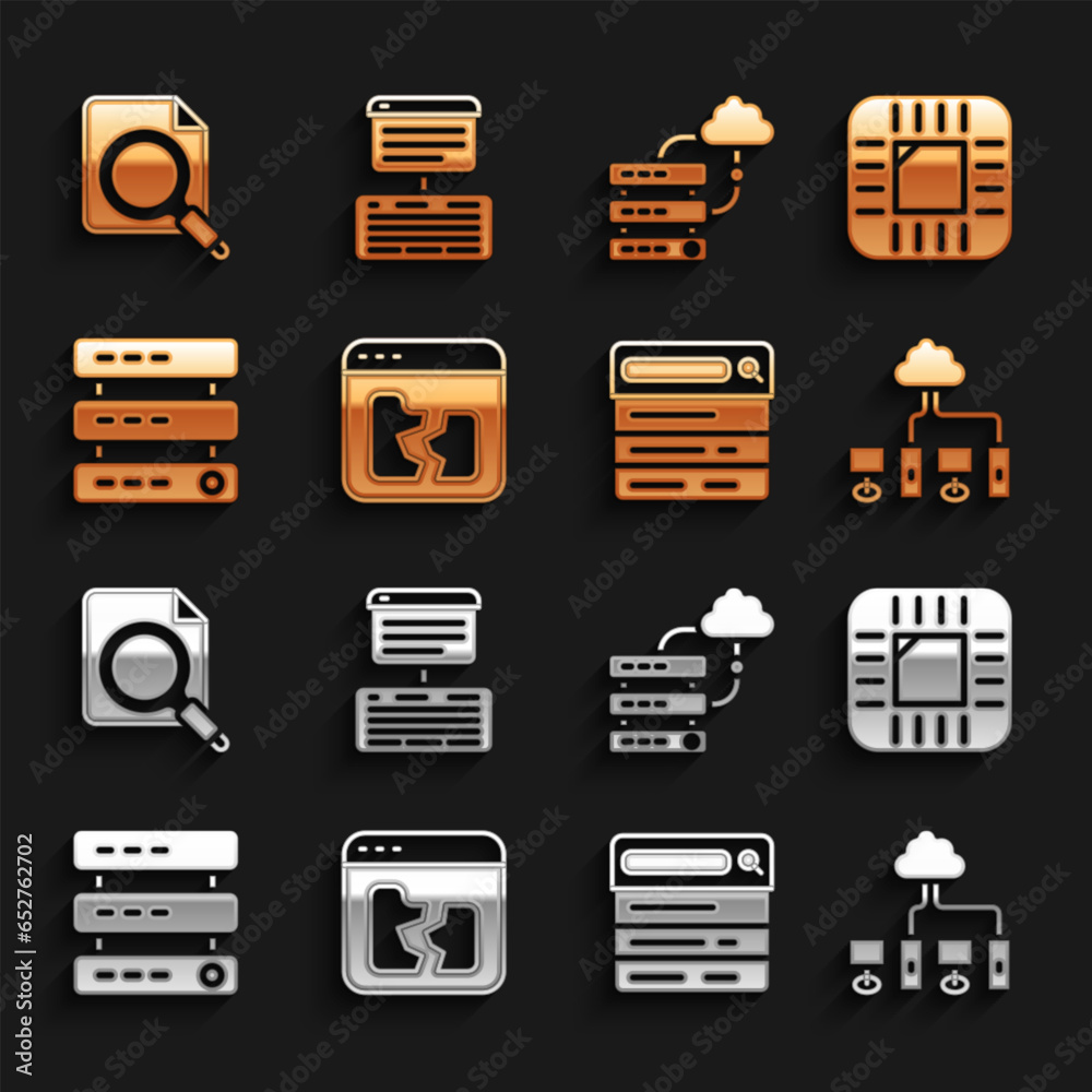Poster set broken file, processor with cpu, computer network, search engine, server, data, web hosting, net