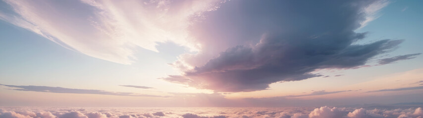 Serenity in the Sky, Pastel Clouds Panorama, AI Generated