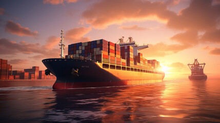 Container ship or cargo shipping business for import and export of goods - obrazy, fototapety, plakaty