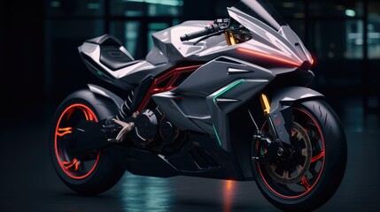 Fototapeta na wymiar Racing motorbike on dark background.