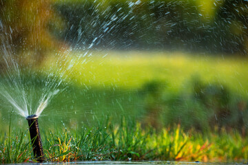 Hydration Harmony: The Automatic Sprinkler Tends to the Green - obrazy, fototapety, plakaty