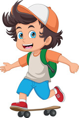 cute boy playing skateboard cartoon