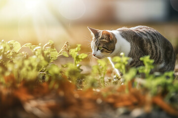 a cat in the vegetable garden