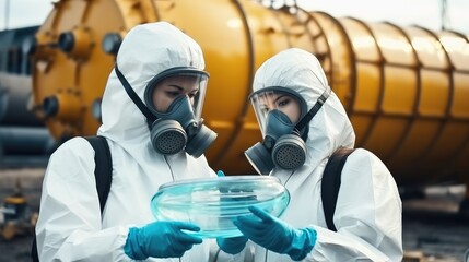 Scientist examining toxic at industry factory.