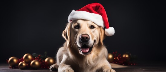 Festive dogs in Santa hats await the holidays